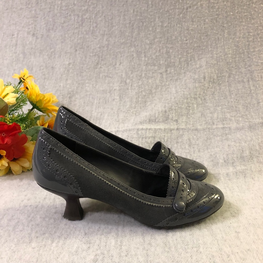 NWT - Dark Gray Suede & Patent Loafers with Louis Heels